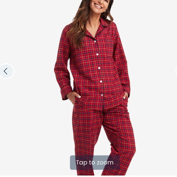 NWT COMPANY STORE Cotton Flannel Women Red Plaid Pajama Set Sz S Initials “EBC” - Picture 1 of 10